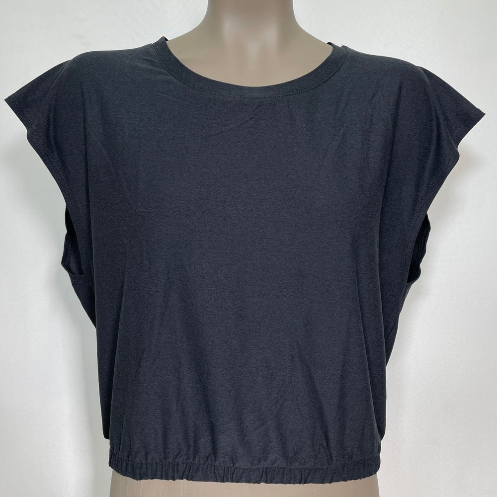 Colosseum Charcoal Grey Cap Sleeve Elastic Hem Crop Top Women's MEDIUM NWT